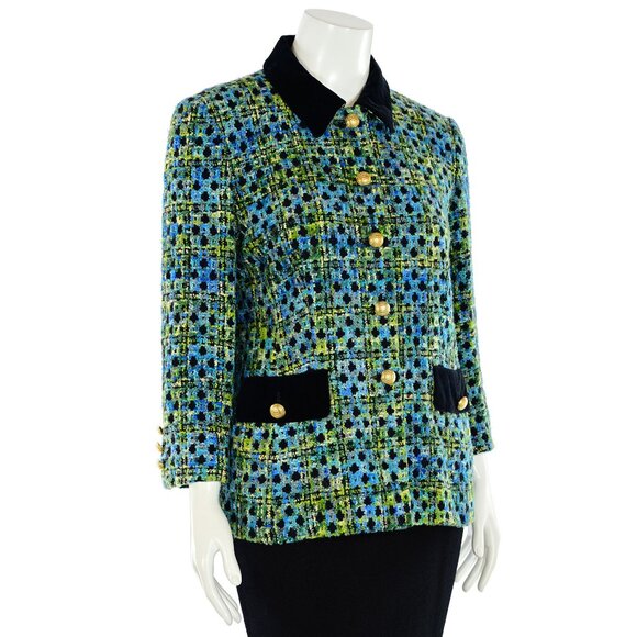 Vintage ESCADA Boucle Jacket sz 44 / 14  Aqua/Green Multi Check - Picture 3 of 9